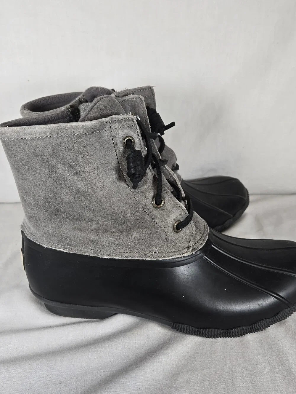 Sperry Top-Sider Saltwater Duck Boots Waterproof Size 7.5 Black Gray Rain Snow